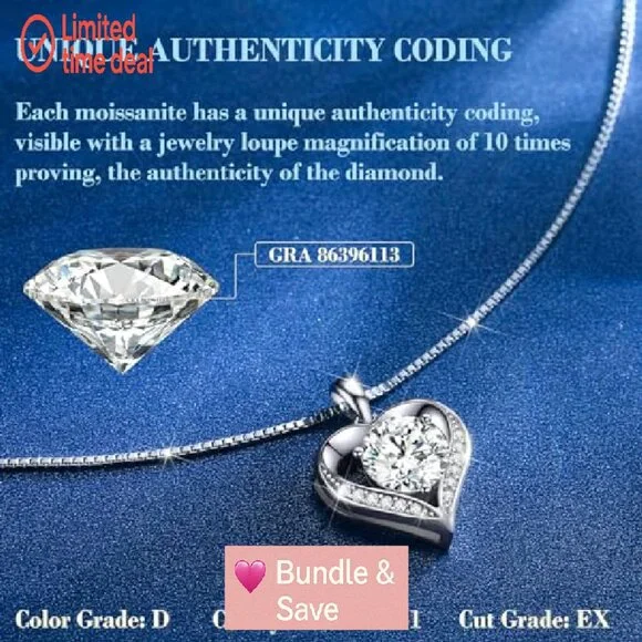Valentines Day Gifts For Her OOBEE Moissanite Heart Pendant Necklace For Women 925 Sterling Silver Fine Jewellry Gifts For Women, Anniversary Birthday